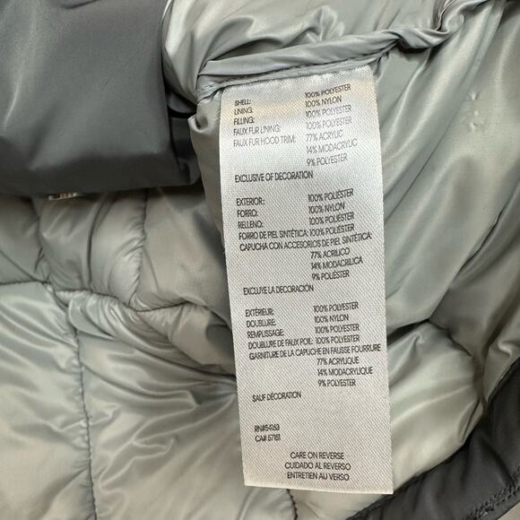 Womens Calvin Klein Repel 2 Degree Puffer Jacket Coat Faux Fur Collar Gray Small - Picture 10 of 10